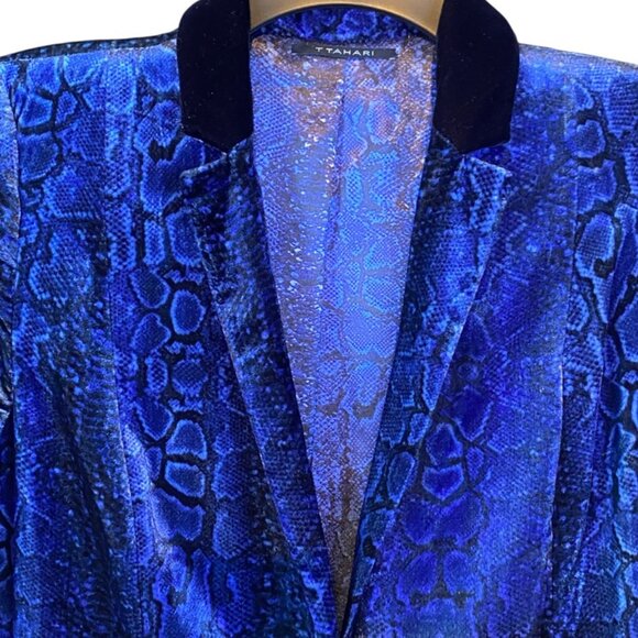 ELIE TAHARI OMBRE VELVET ANIMAL PRINT SMOKING JACKET BLAZER DUSTER ROYAL BLUE S - Picture 7 of 11